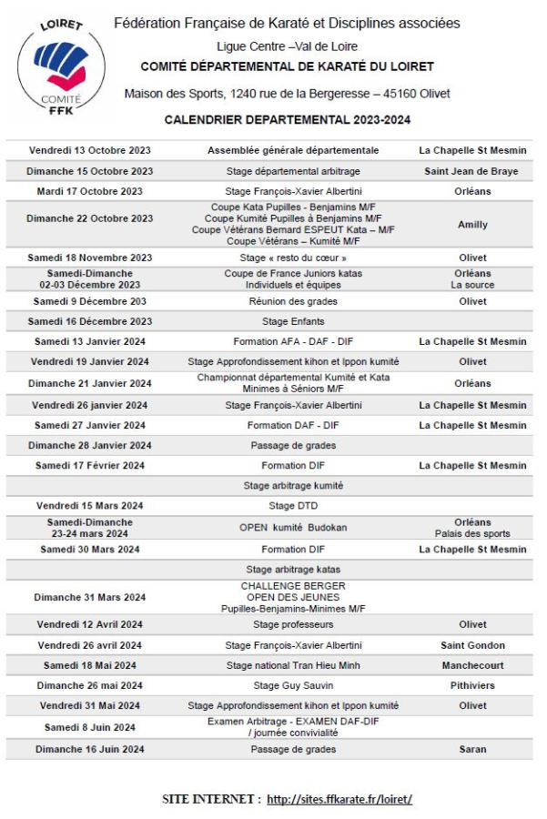 Calendrier départemental prévisionnel 2023-2024